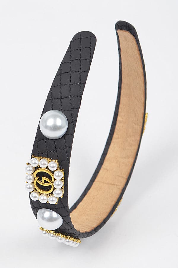 Set of 6 Plastic Hairbands with Imitation Gemstones in Black Color - 7112 Model