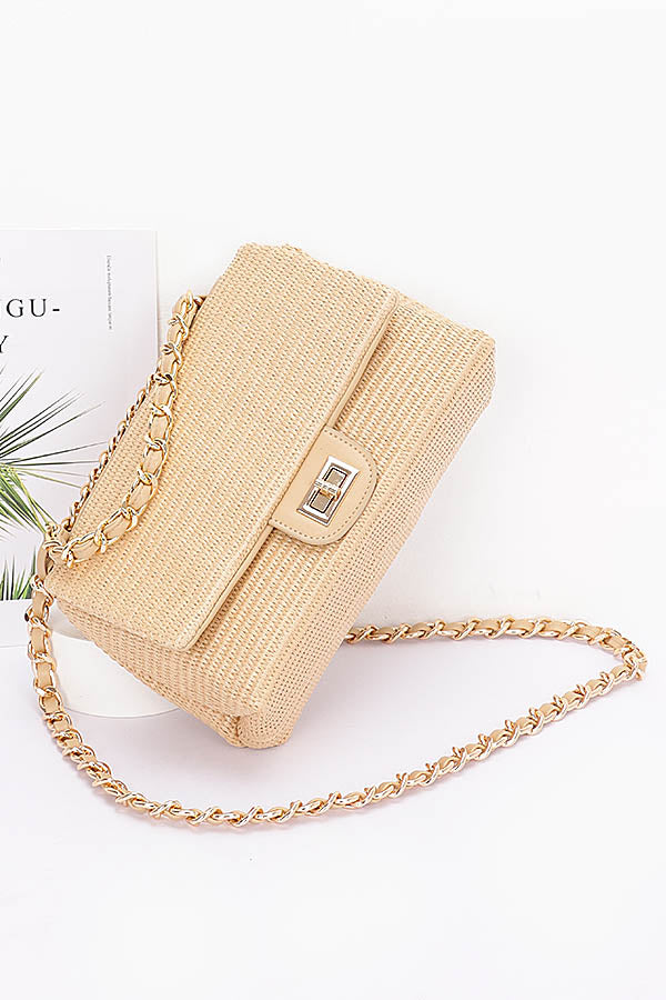 Set of Three 7346 Ivory Faux Straw Flap Bags