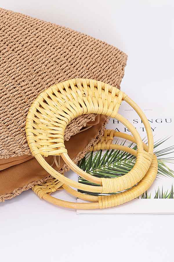 Ivory Faux Straw Tote Bags with Bamboo Handles - Pack of 3