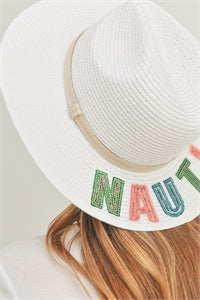 Pack of 6 White Sequin Letter Nautical Panama Hats
