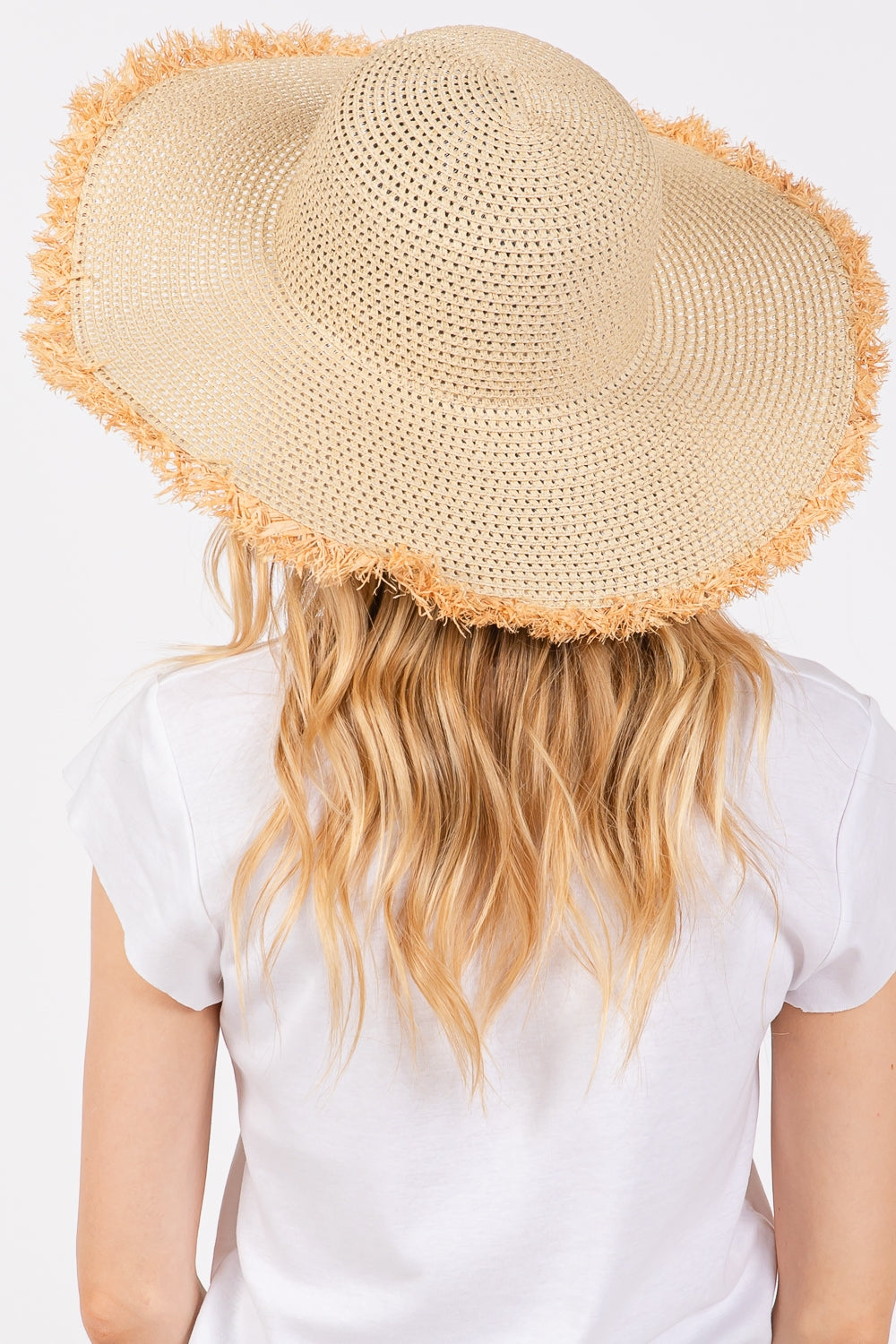 Beige Frayed Edge Floppy Straw Hats - Pack of Six for Casual Wear