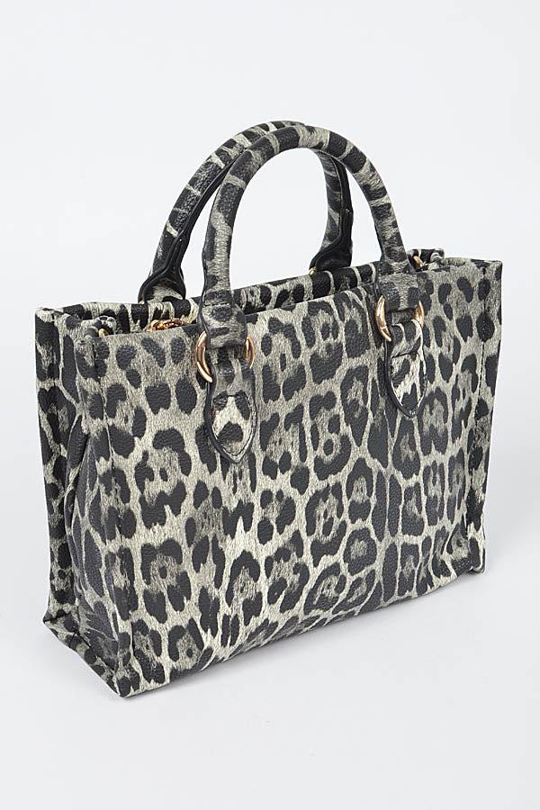 Pack of 3 Faux Leo Tote Bags in Gray Shade (1115)