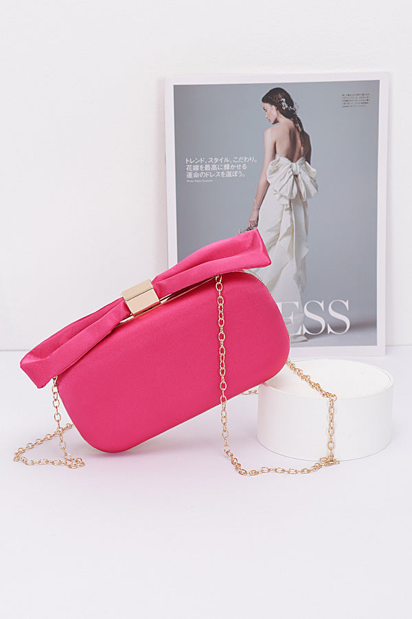 Pack of 3 Nylon Bow Hard Case Clutches in Fuchsia Color (Code 9526)