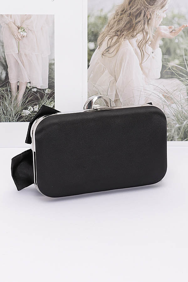 Set of 3 Stylish 1626 Black Rhinestone Hotfix Ribbon Nylon Hard Case Clutches