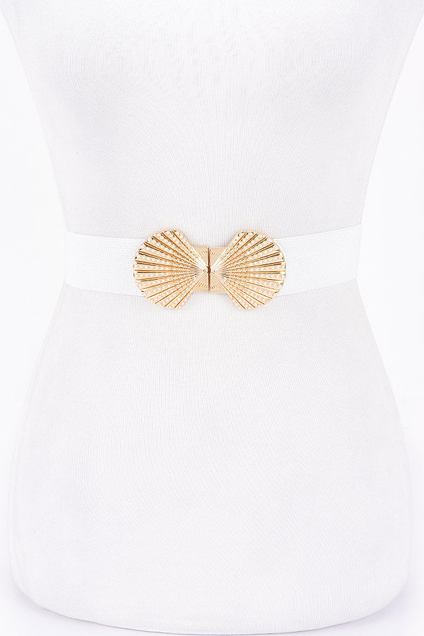 Pack of 6, 8788 White Gold Double - Metal Shell Buckle Elastic Stretch Belts