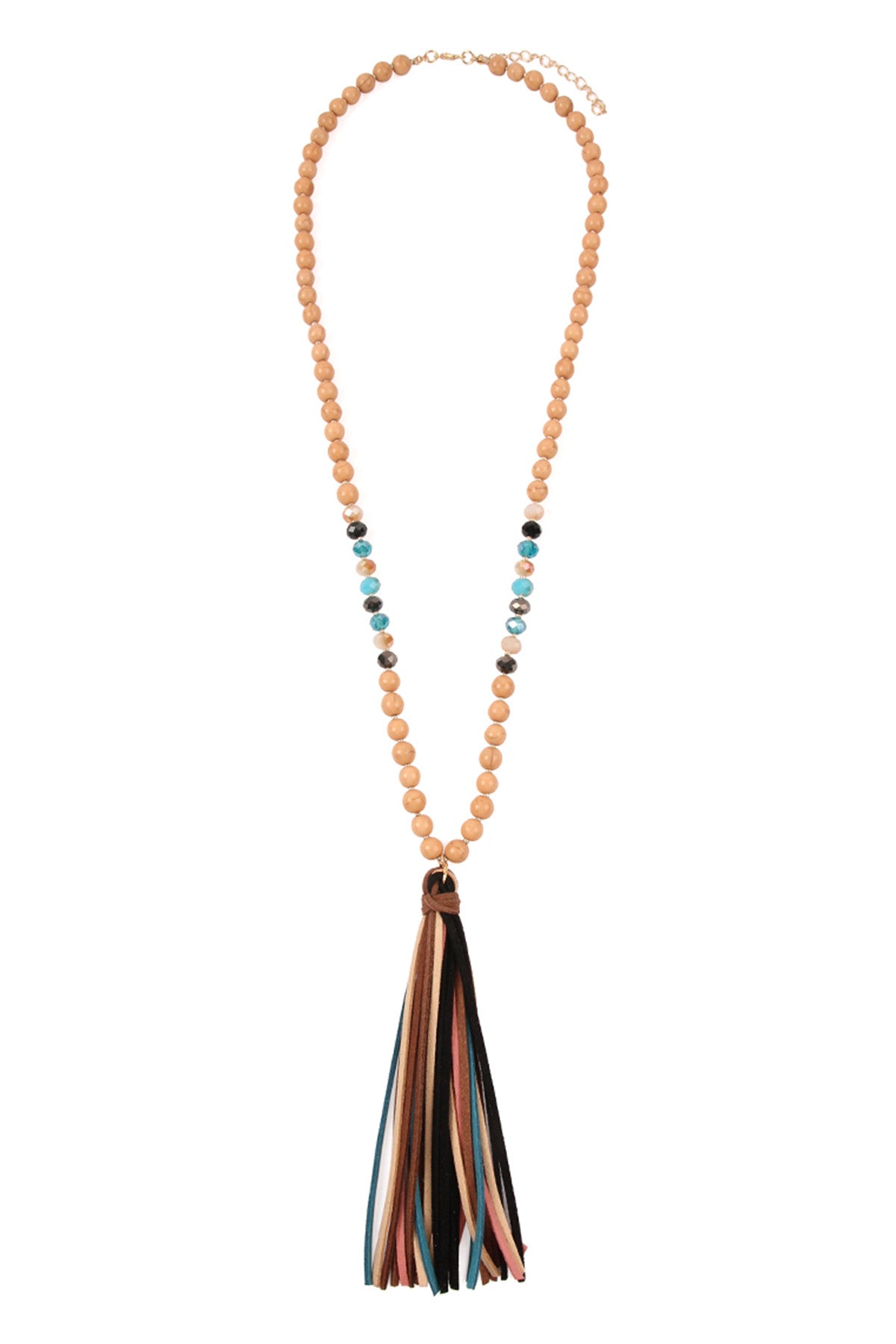 Pack of 6 Brown Colorful Necklace with Natural Stone, Glass Beads and Tassel