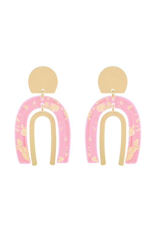 Pink Acetate Metal Flake Arc Geometric Post Earrings - Set of 6