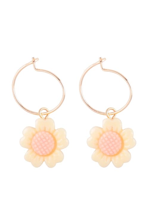 Pack of 6 Gold Peach - Colored Flower Charm Hoop Earrings Crafted from Brass