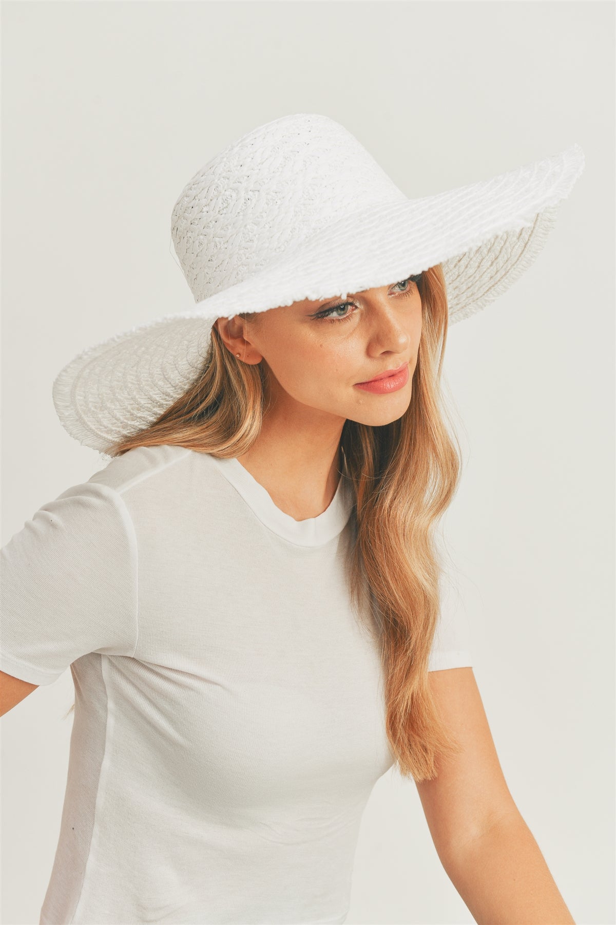 High - Quality Solid Floppy Sun Hat in White Color - Pack of Six Pieces