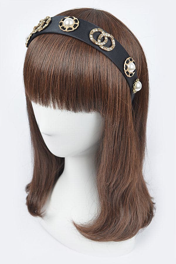 Set of 6 Plastic Hairbands with Imitation Gemstones in Black Color - 2112 Model
