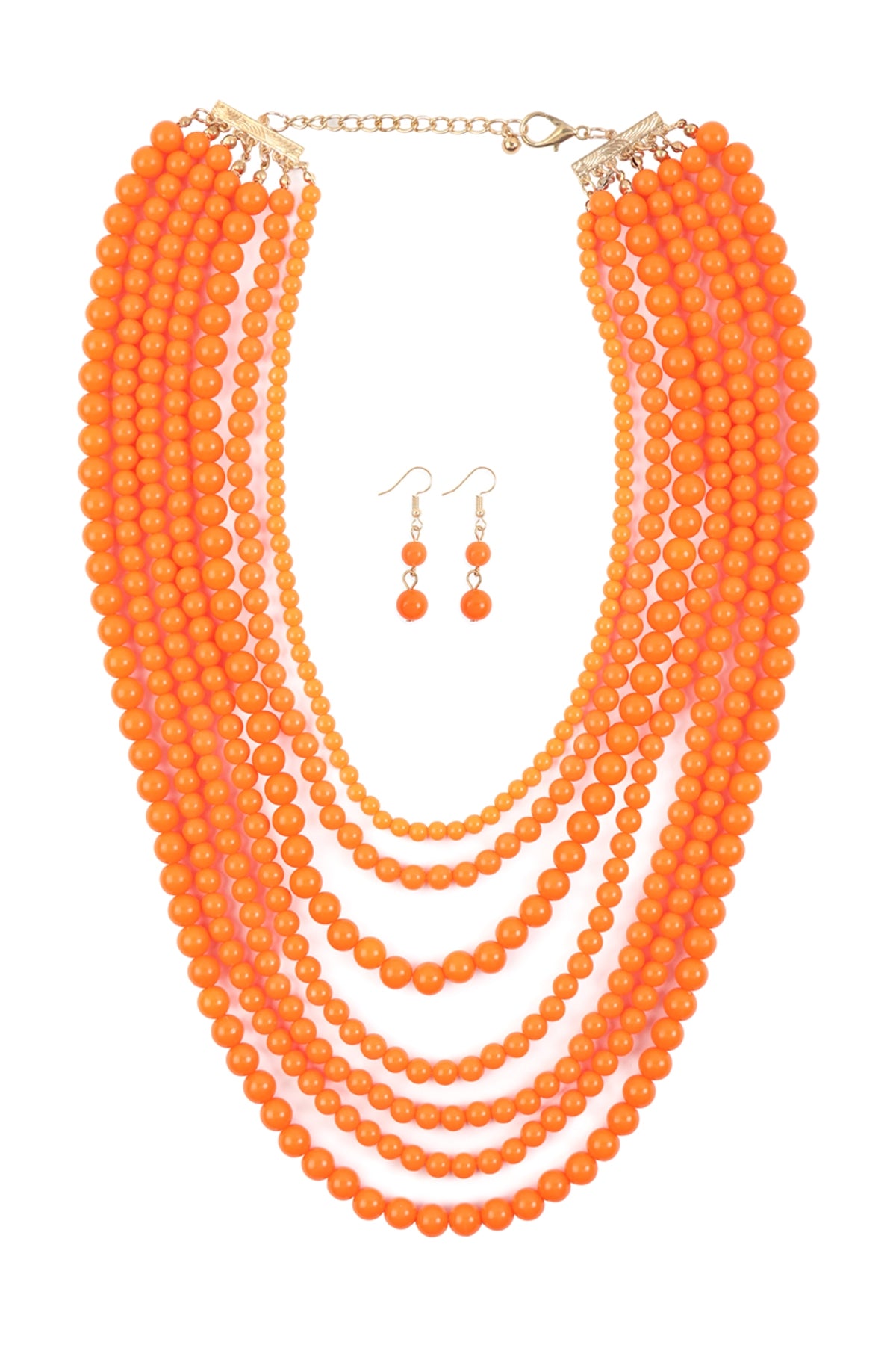 Set of 6 Pieces Multilayer Orange Acrylic Necklaces and Earrings Jewelry Set