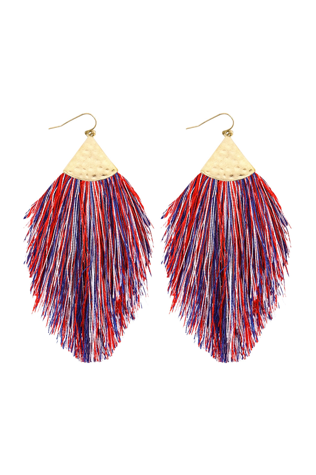 Set of 6 USA Style Tassel Drop Earrings with Hammered Metal Hooks