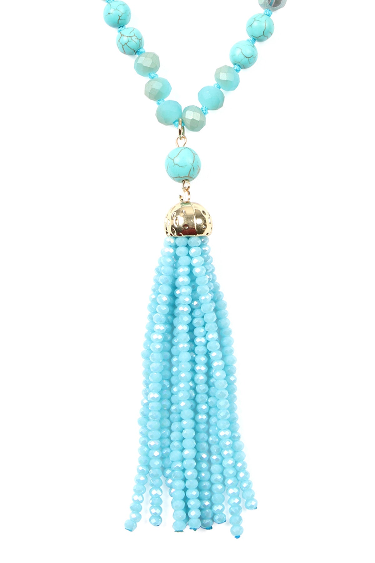 Pack of 6 Turquoise Rondelle Tassel Pendant Necklaces Made with Polycord