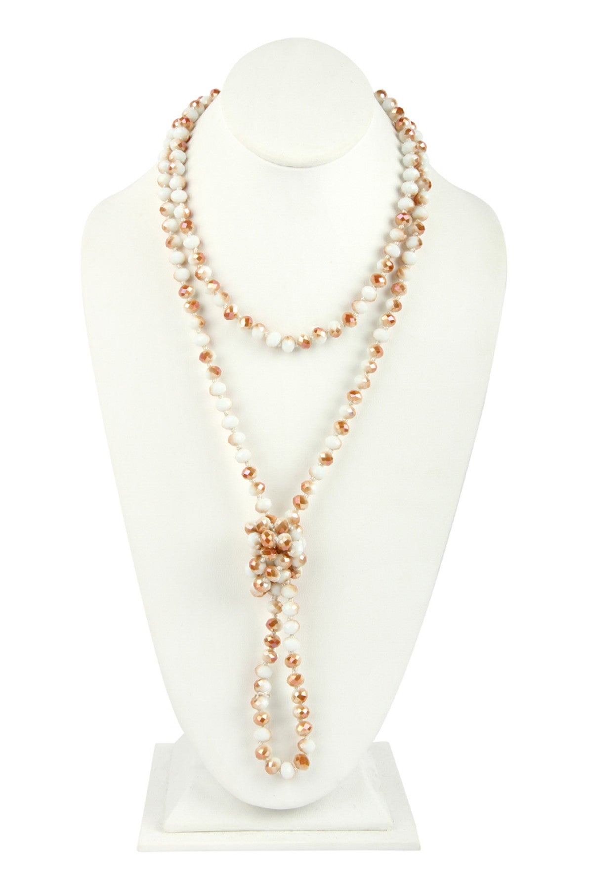 Set of 6 Hand - Knotted Longline Necklaces in White and Brown