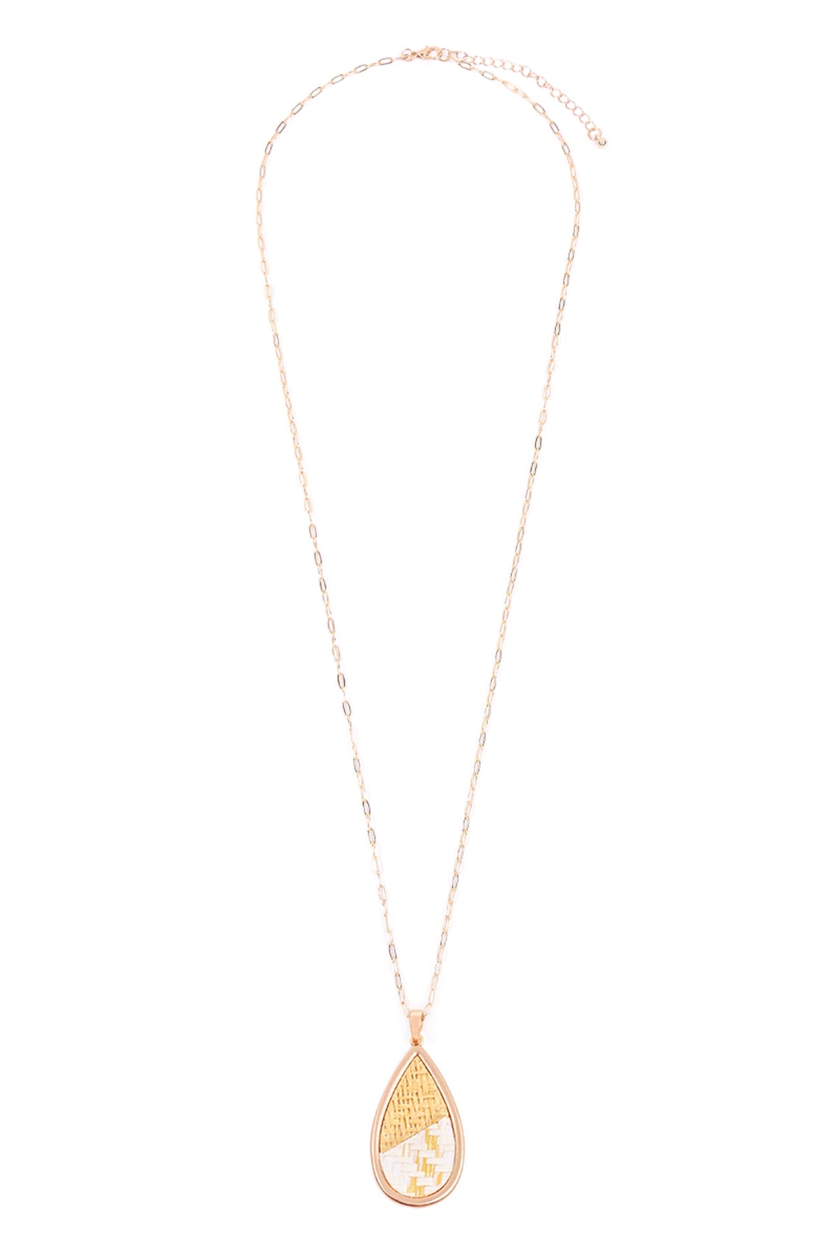 Matte Gold and White Teardrop Rattan Pendant Necklaces - Set of 6