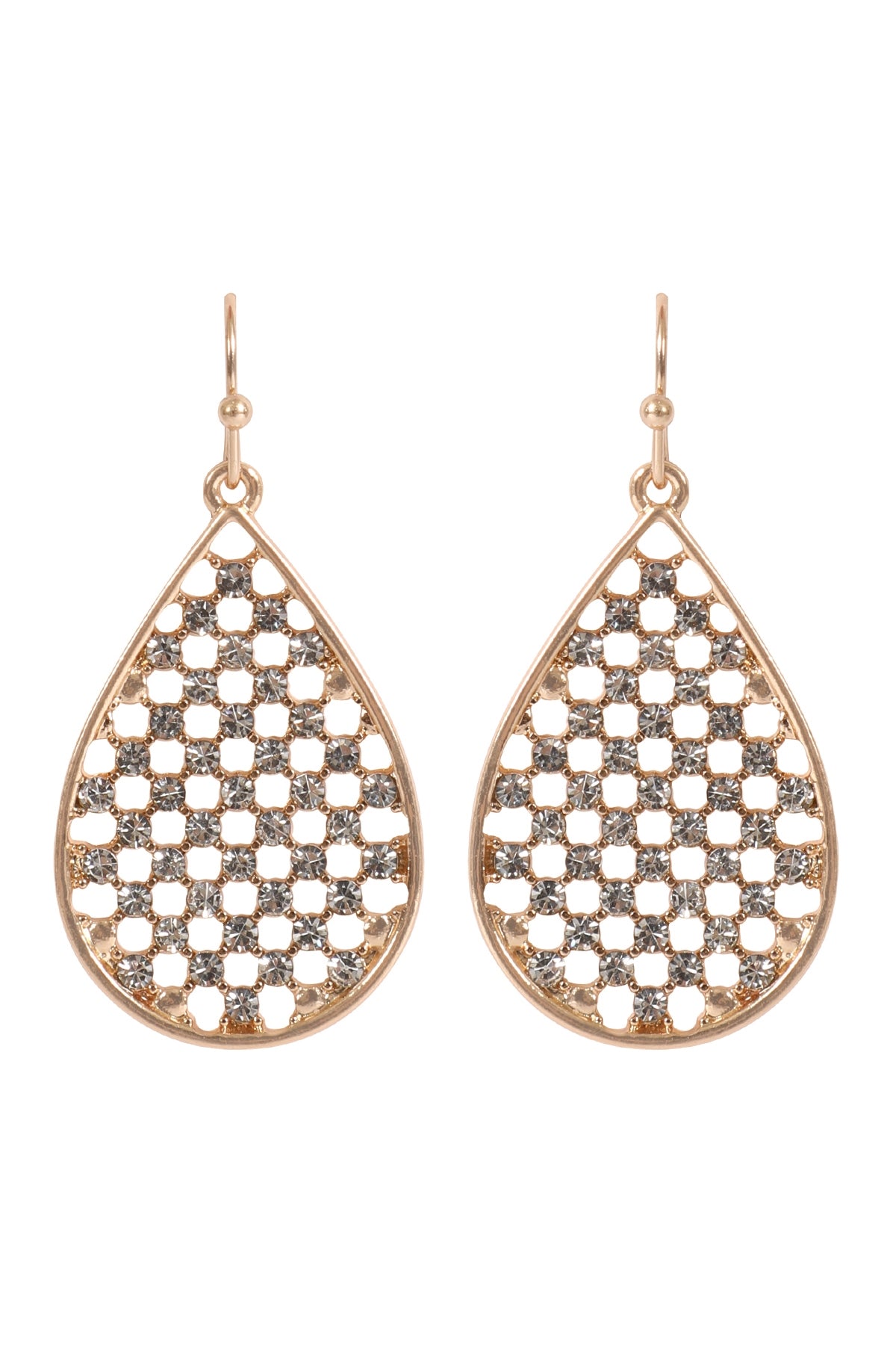 Gold Teardrop Shape Pave Rhinestone Hook Earrings - Set of Six Pieces