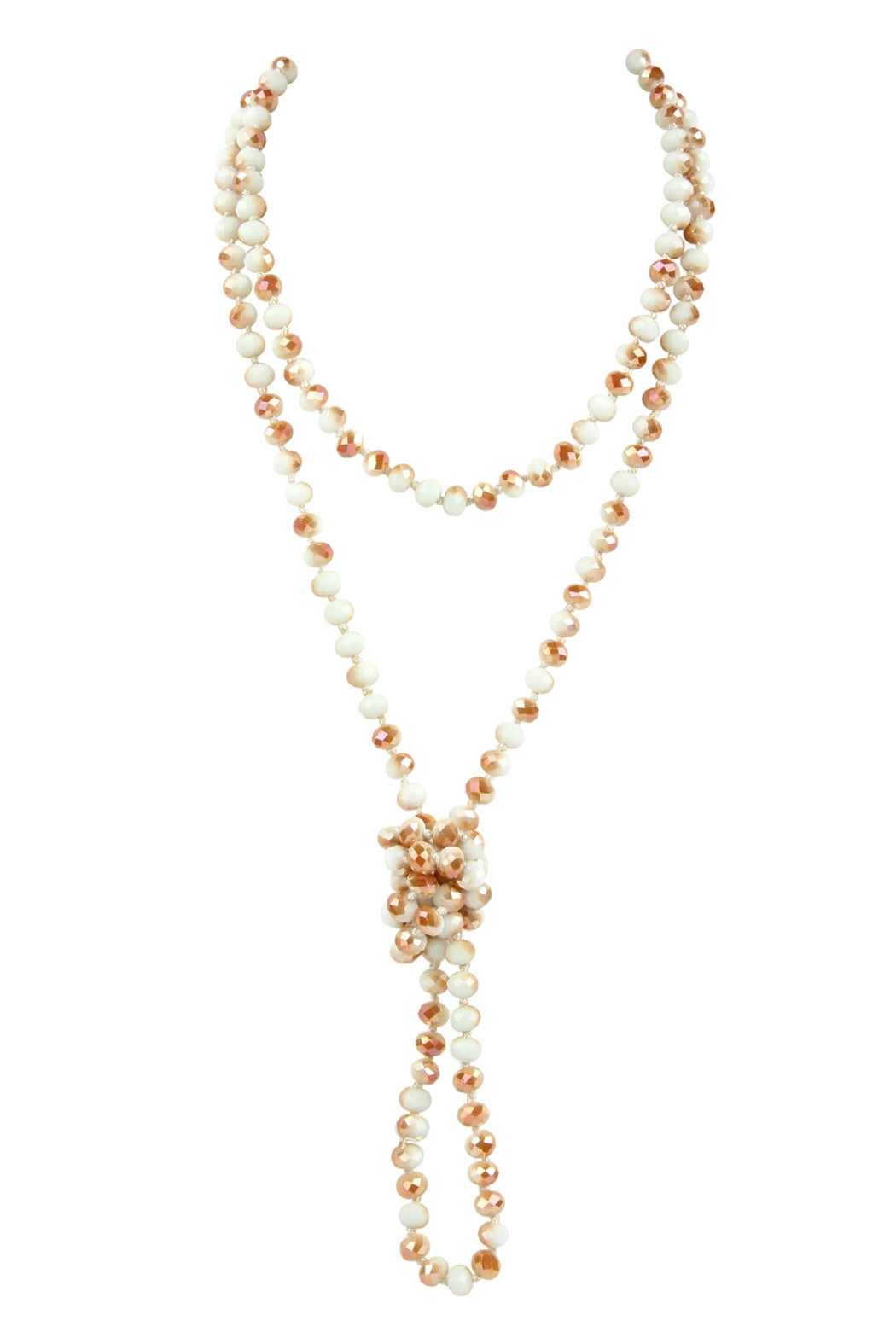Set of 6 Hand - Knotted Longline Necklaces in White and Brown