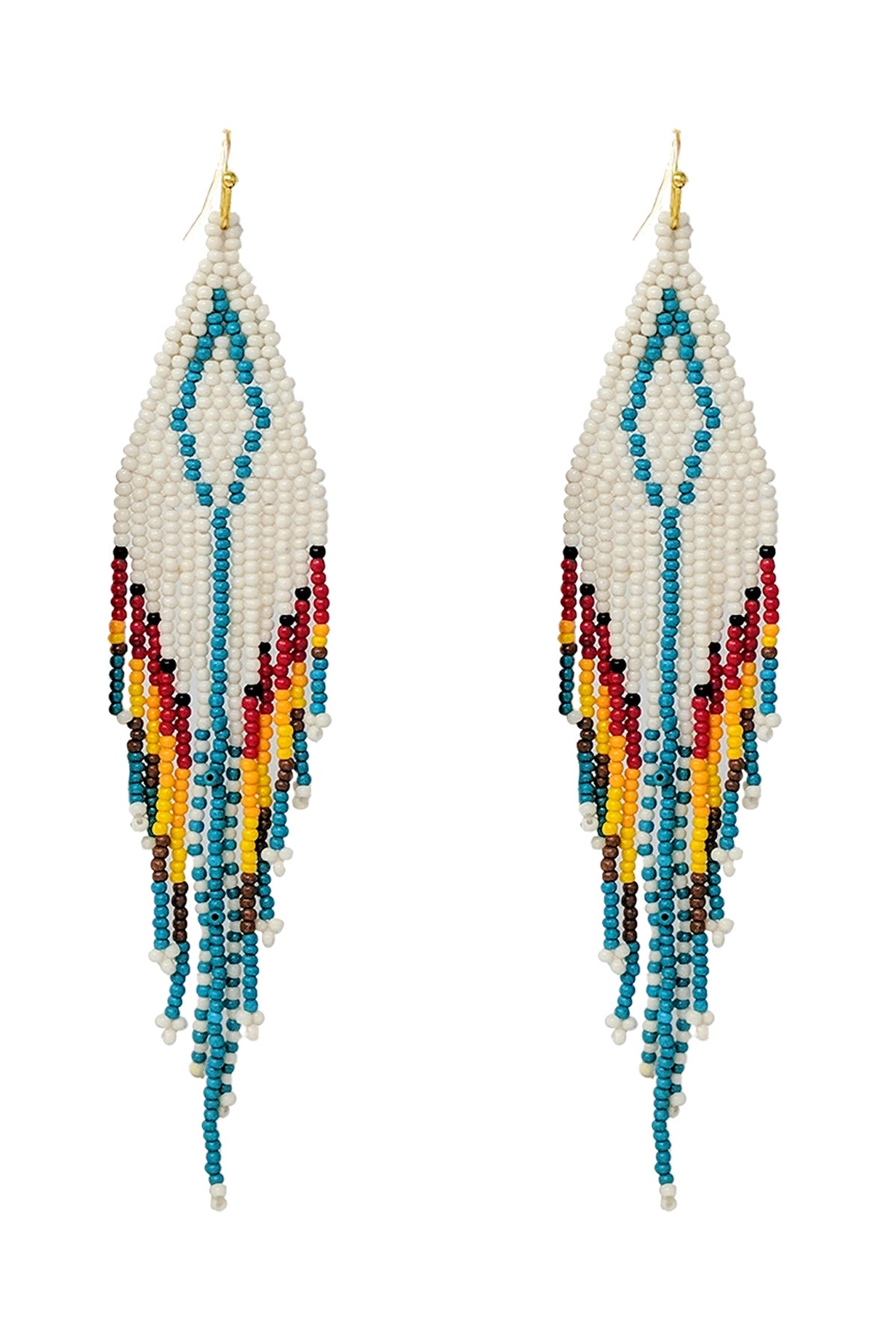 Ivory Western Aztec Boho Multi - Pack of 6 Diamond - Shaped Fringe Seed Bead Earrings