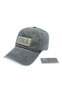 USA Double Patch Flag Green Baseball Caps - Set of Six Caps