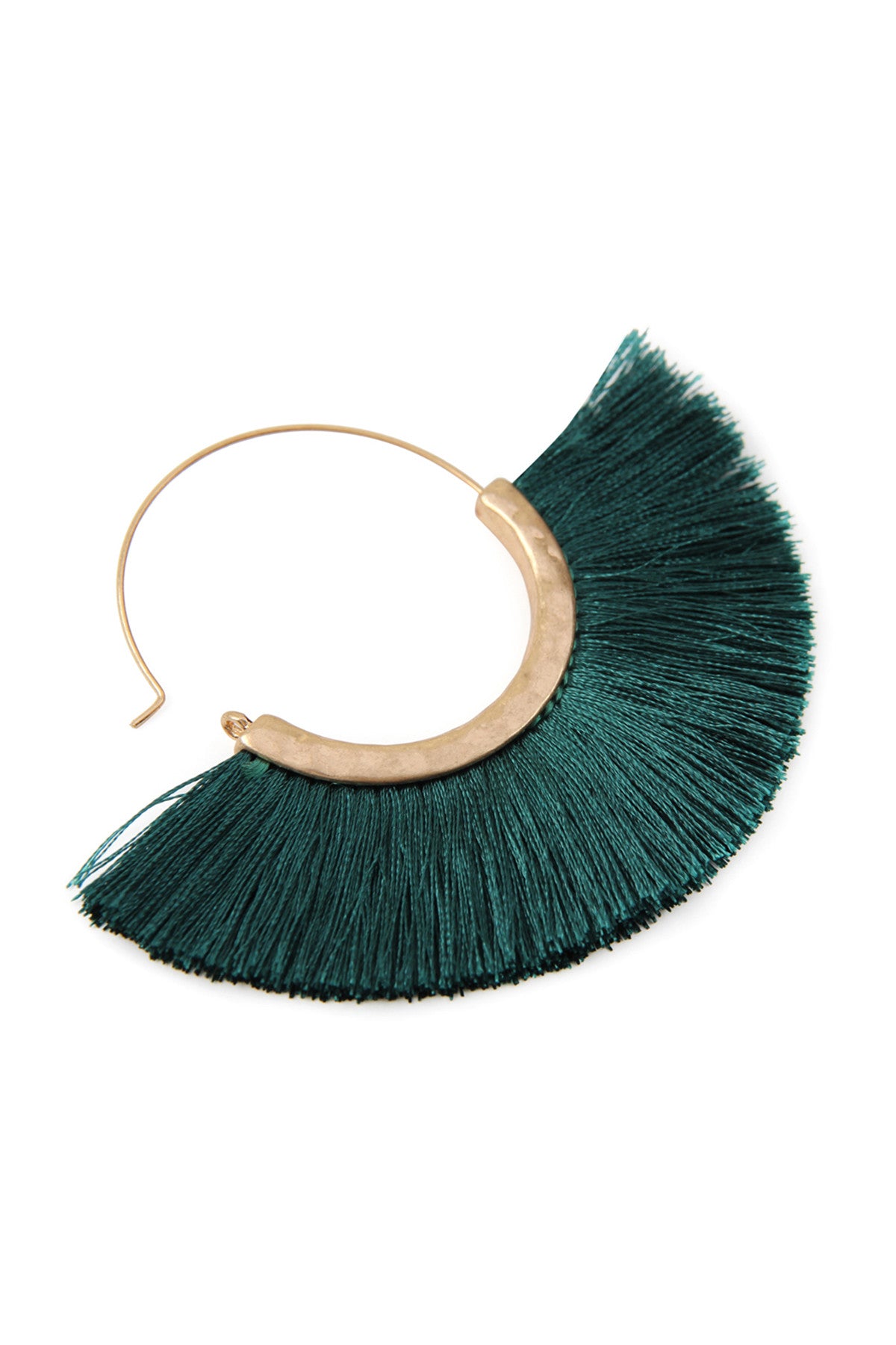 Set of 6 Teal Fan - Shaped Tassel Hoop Earrings
