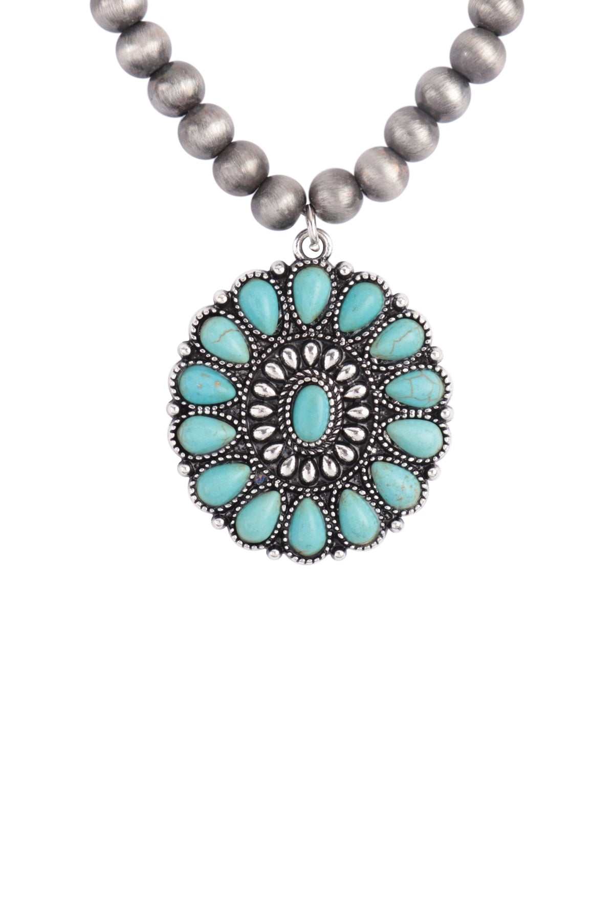 Pack of 6 Western Concho Style Natural Stone Round Burnished Turquoise Pendant Necklaces