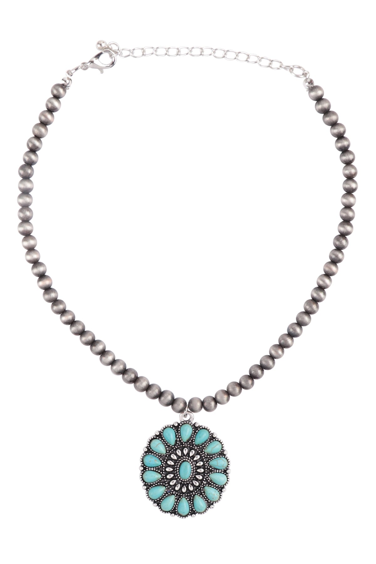 Pack of 6 Western Concho Style Natural Stone Round Burnished Turquoise Pendant Necklaces