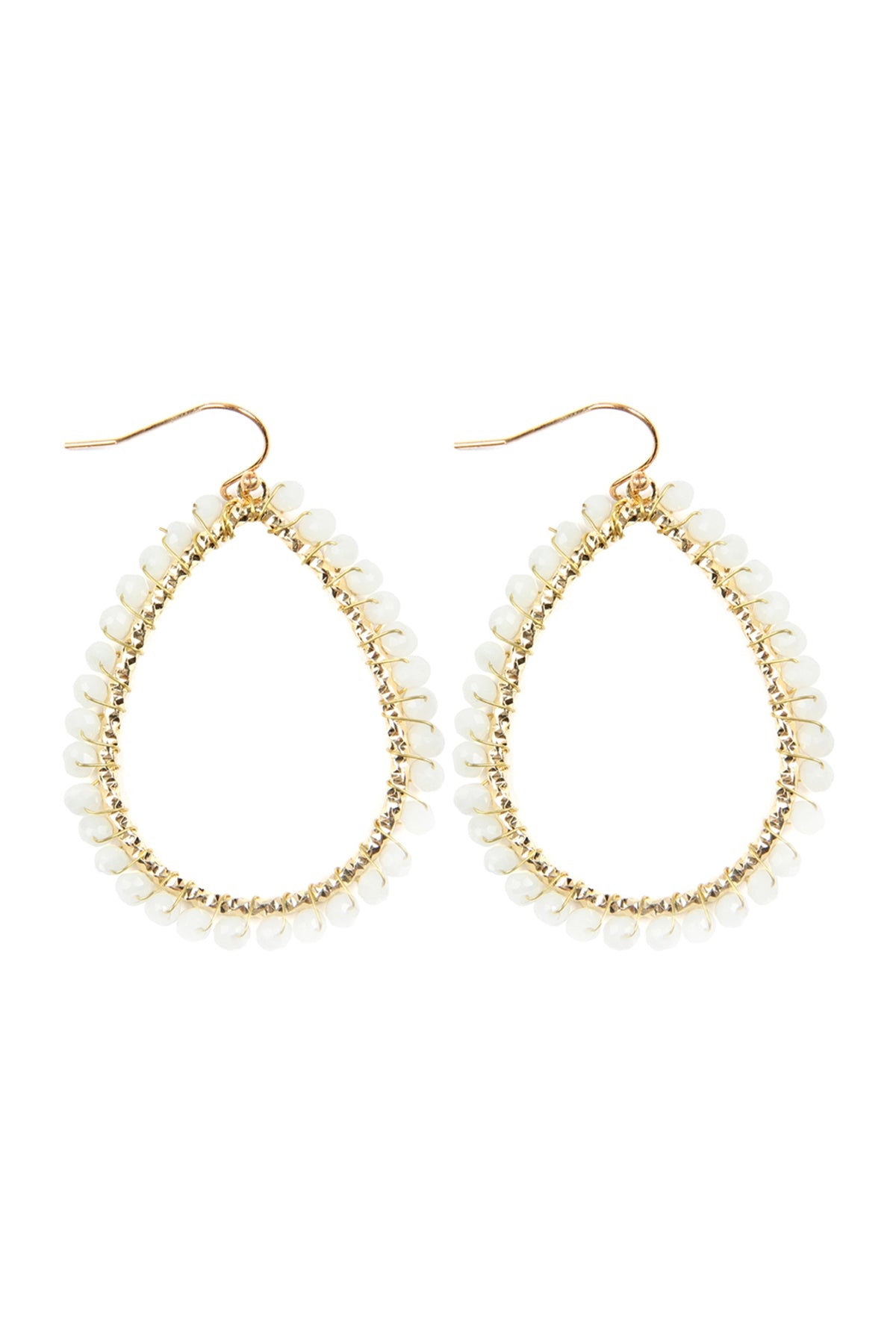 Pack of 6 White Wire Teardrop Glass Bead Hook Earrings