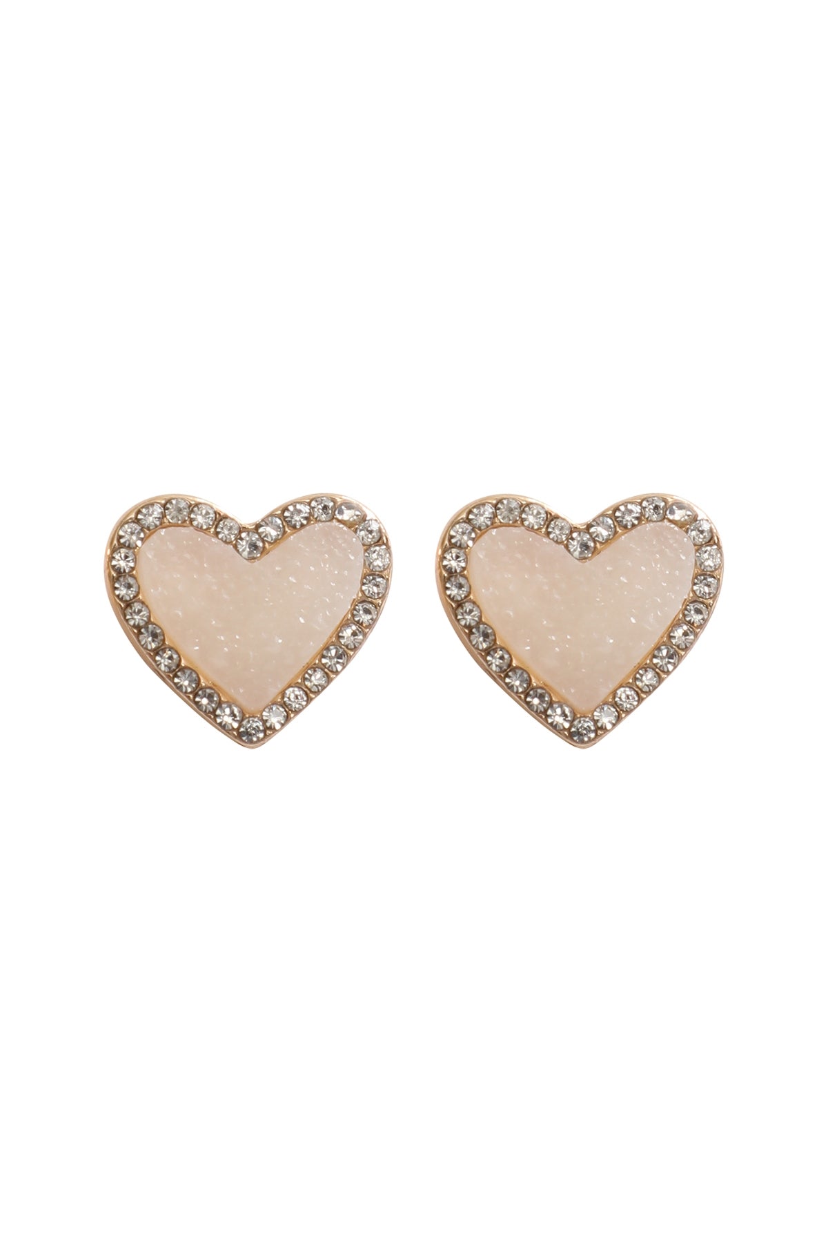 Valentine's Day White Druzy and Rhinestone Stud Earrings - Pack of Six