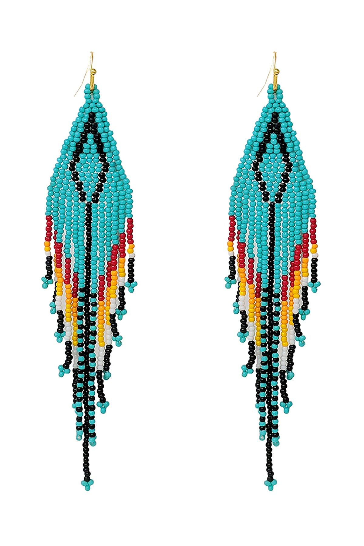 Multi - Pack of 6 Turquoise Western Aztec Boho Diamond - Shaped Fringe Seed Bead Earrings