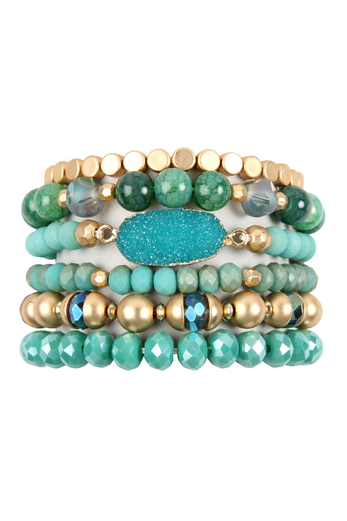 6-Piece Set of Turquoise Multi-Line Druzy Stone Charm Bracelets for Jewelry Lovers