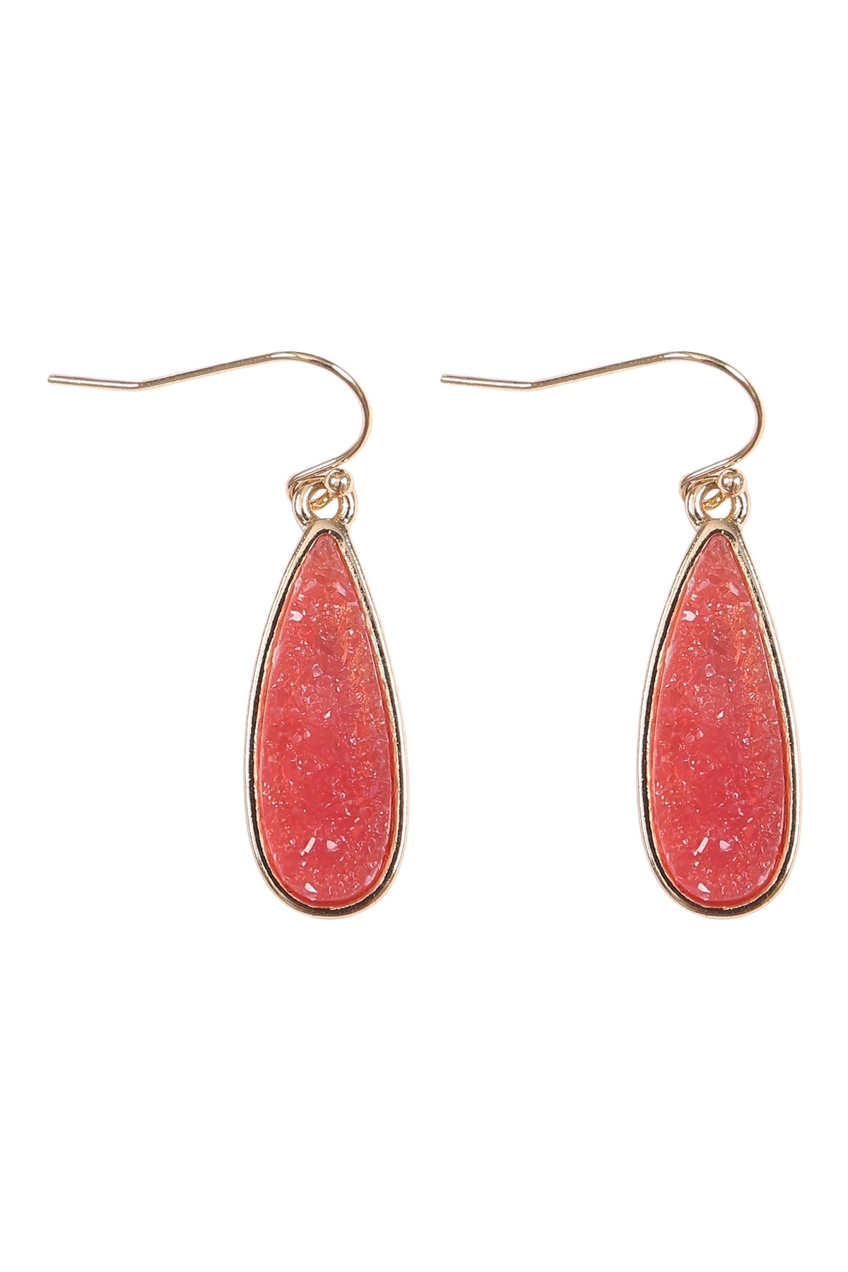 Fuchsia Teardrop Druzy Stone Fish Hook Earrings - Set of 6