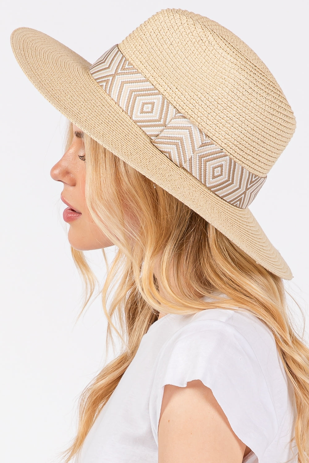 Beige Tribal Aztec Pattern Straw Sun Hats - Pack of 6