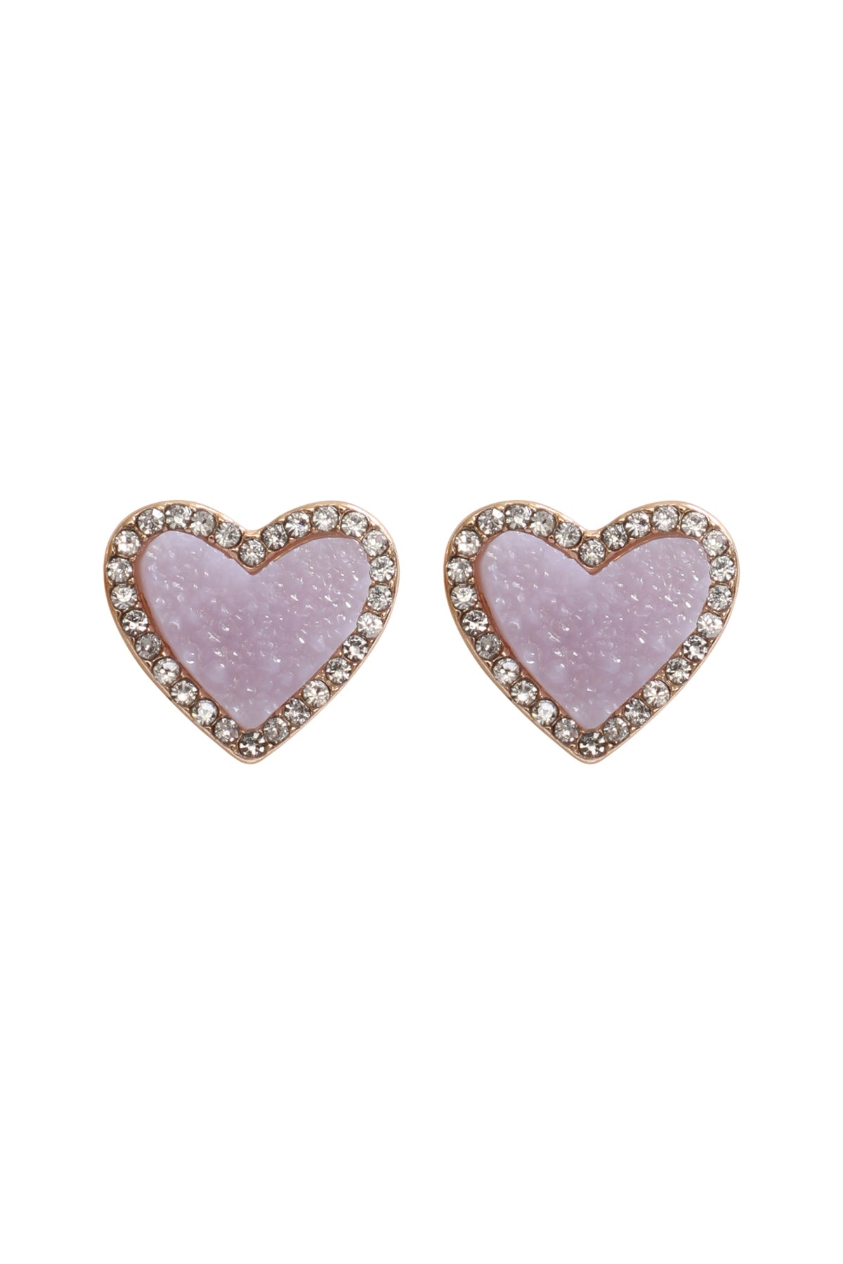 Lavender Valentine Heart Druzy Rhinestone Post Earrings - Set of 6