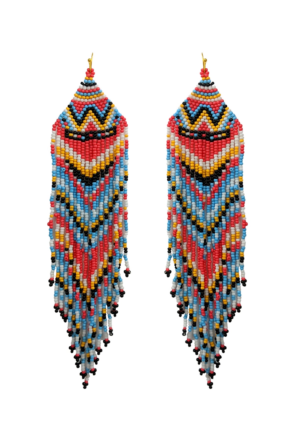 Western Style Aztec Inspired Seed Bead Fringe Drop Earrings in Multicolor - A Pack of Six Pieces