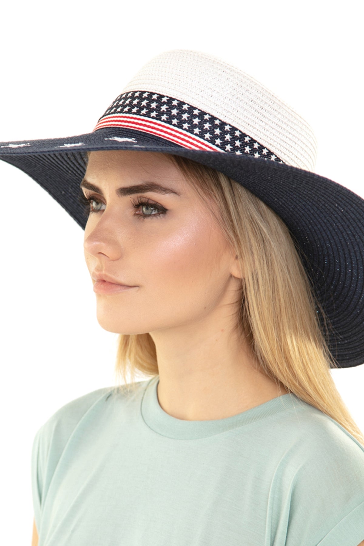 Set of 6 White American Flag Style Floppy Hats