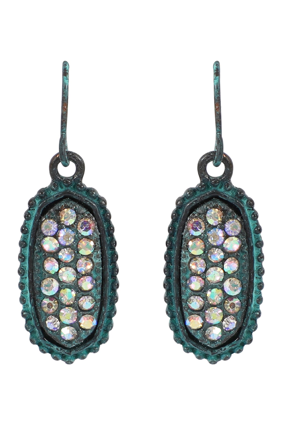Classic Turquoise AB Oval Pave - Textured Rhinestone Earrings - Set of 6
