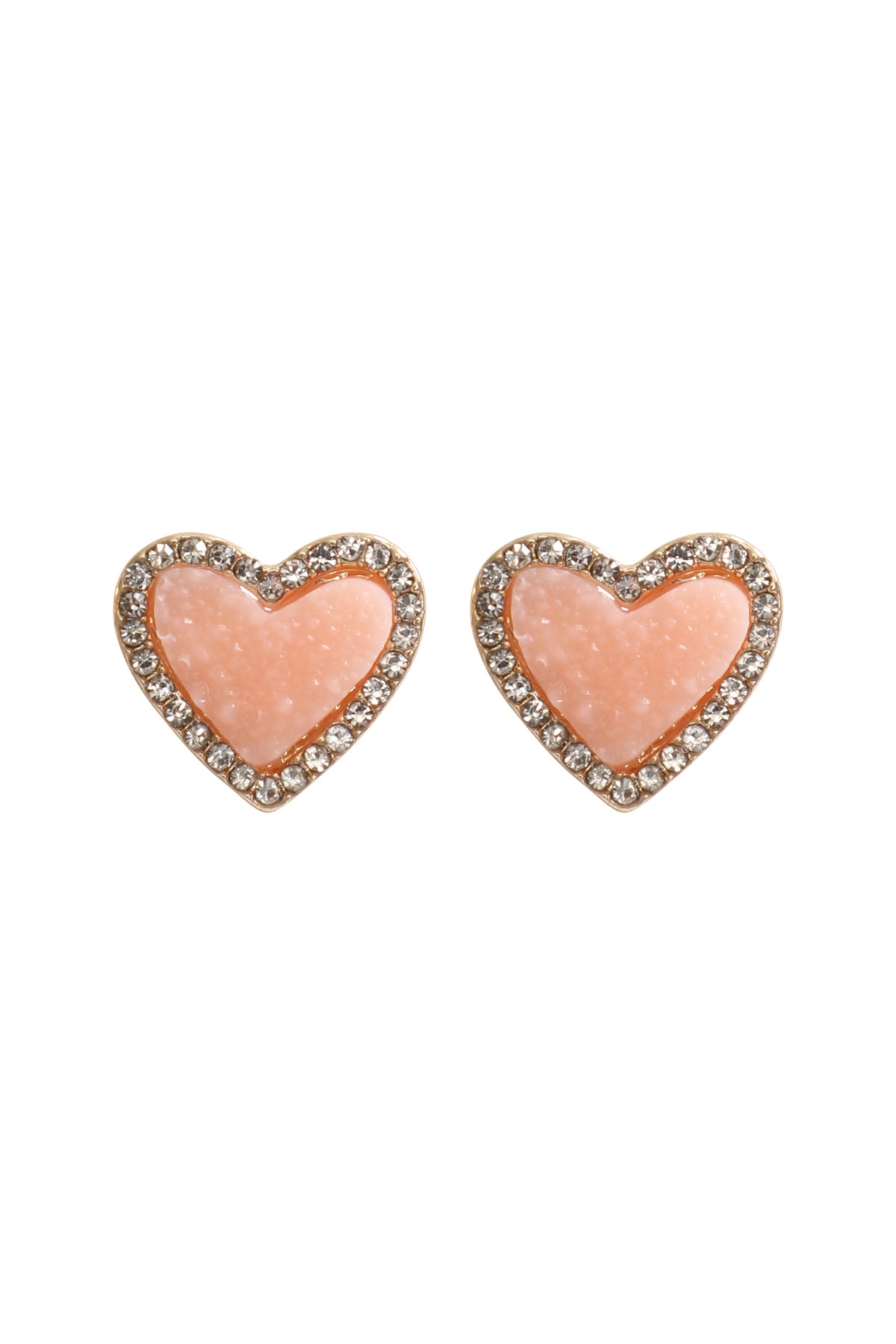 Light Pink Valentine's Day Heart-shaped Druzy and Rhinestone Stud Earrings - Set of 6 Pieces