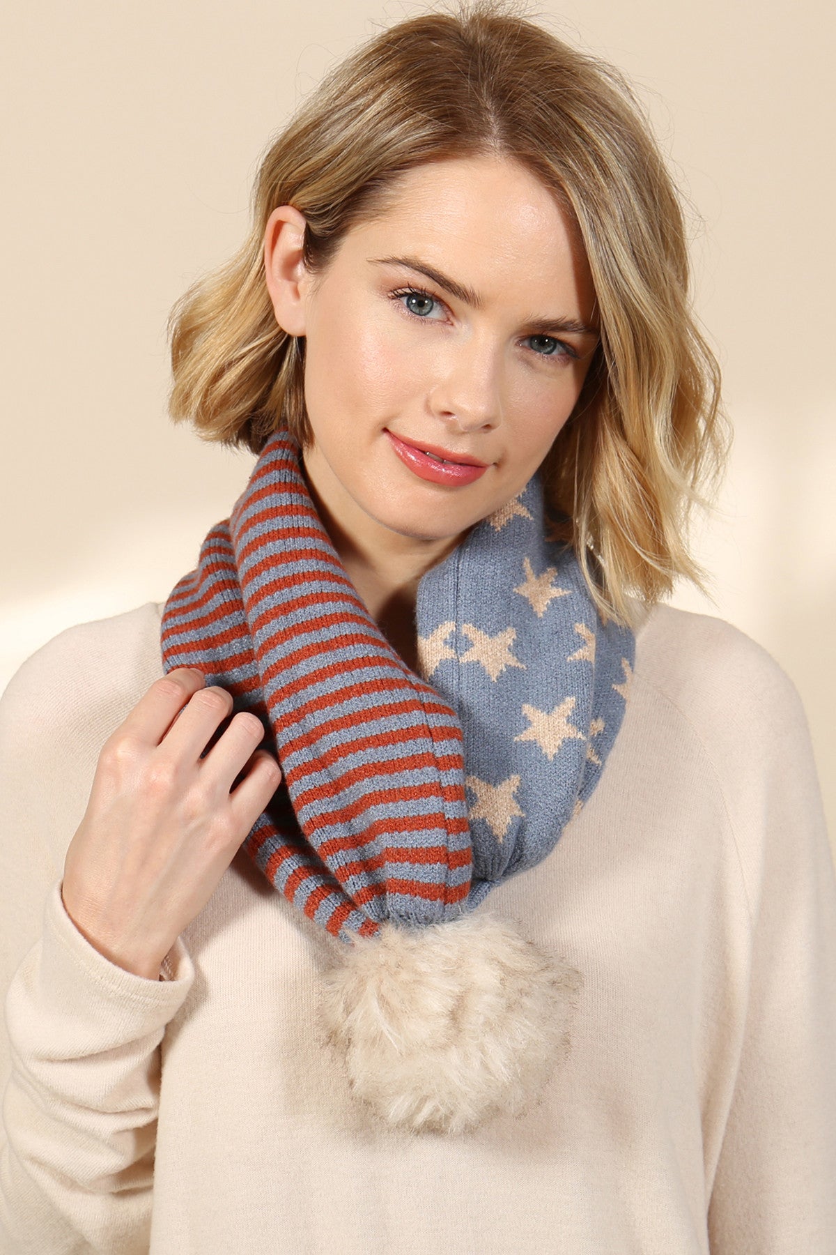 6-Pack USA Accent Dual-Purpose Beanie Scarf with Light Print in Acrylic
