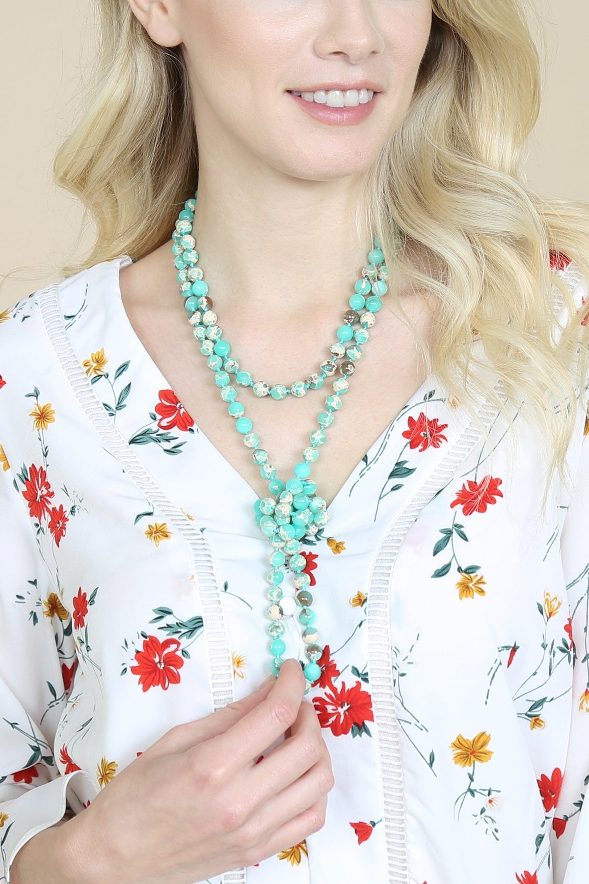 6-Pack Turquoise 60-Inch Natural Marble Bead Long Necklaces