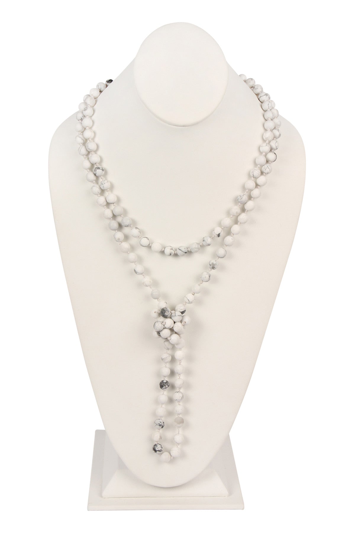 Pack of 6 Hand - Knotted Long Necklaces Made from White Natural Stone