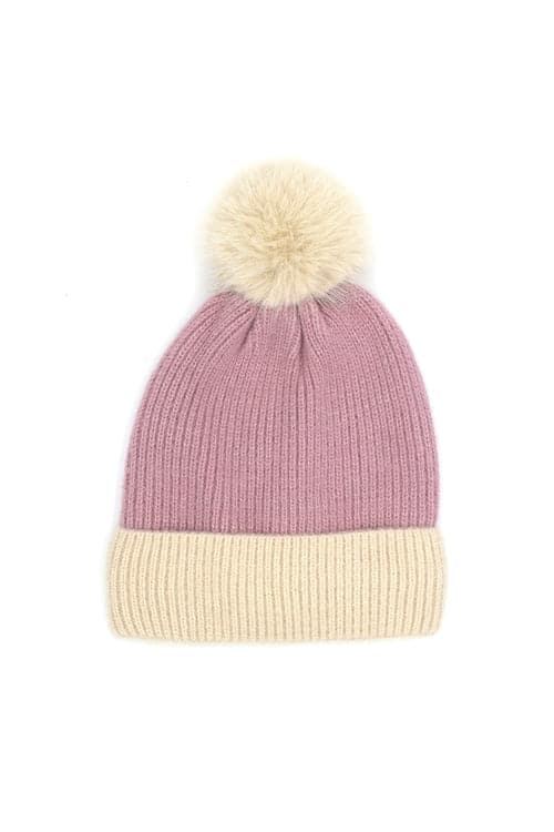Six - Piece Pack of Pink Two - Tone Knitted Pompom Beanies