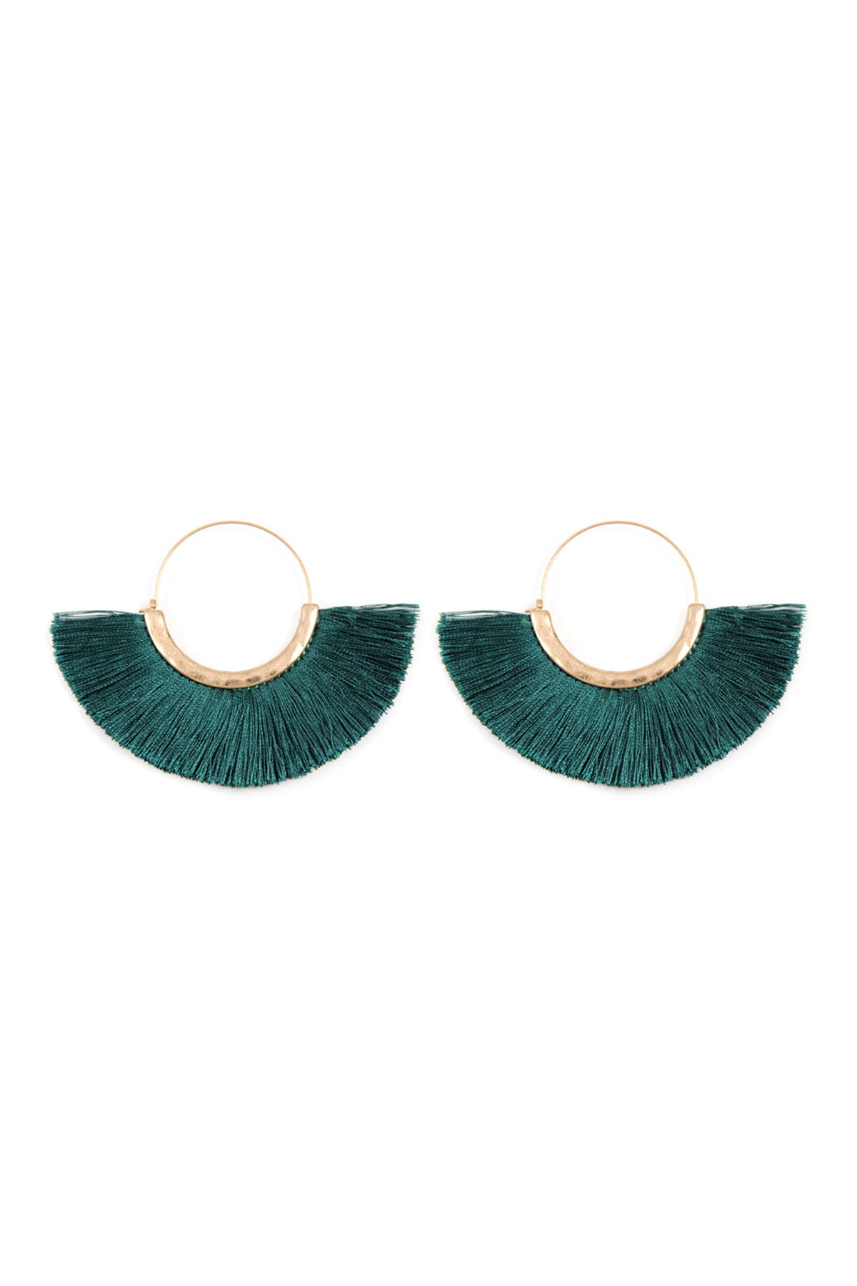 Set of 6 Teal Fan - Shaped Tassel Hoop Earrings