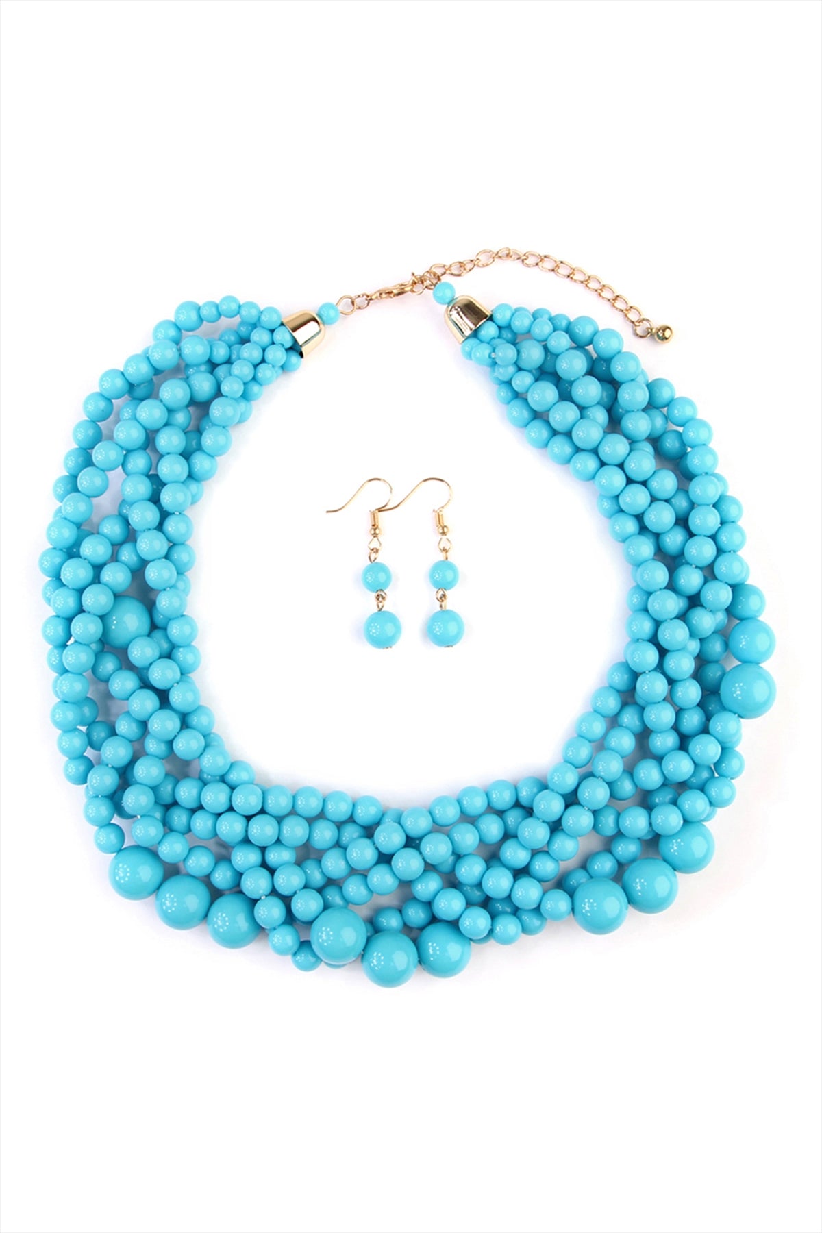 Set of 6 Turquoise Multi - Strand Bubble Style Choker Necklaces Along with Matching Earrings