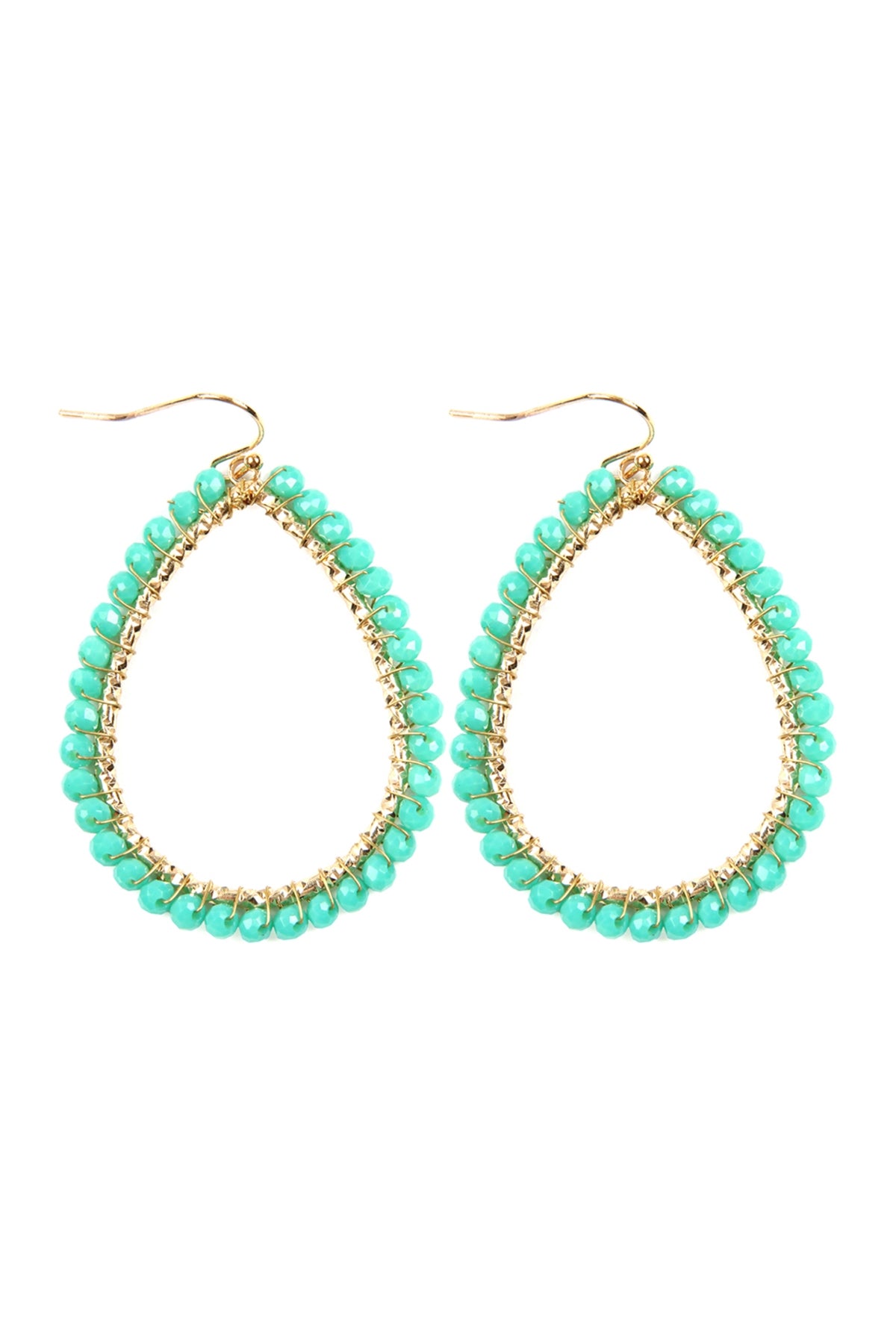 Pack of 6 Turquoise Wire Hook Earrings with Teardrop Glass Beads