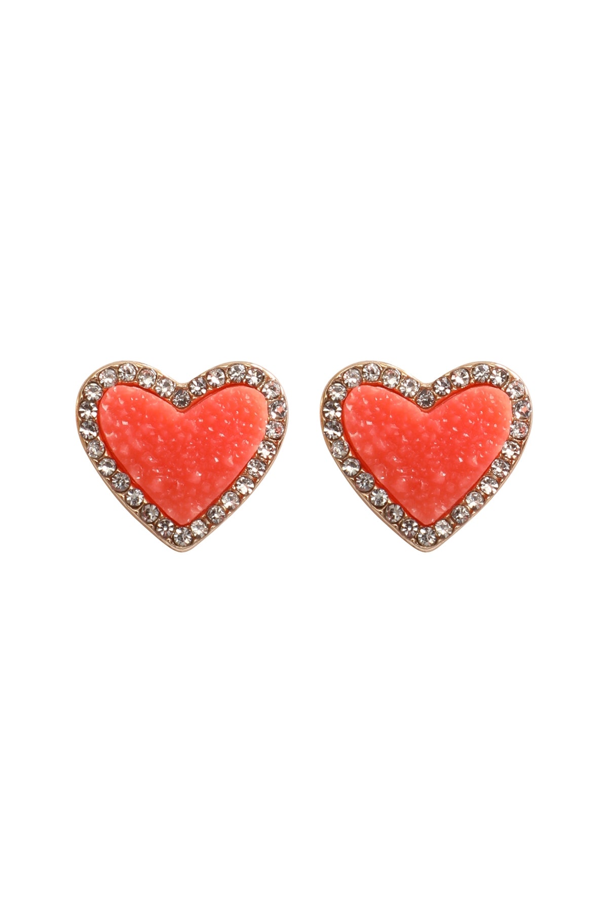 6-Pack Coral Valentine Heart Druzy Rhinestone Post Earrings