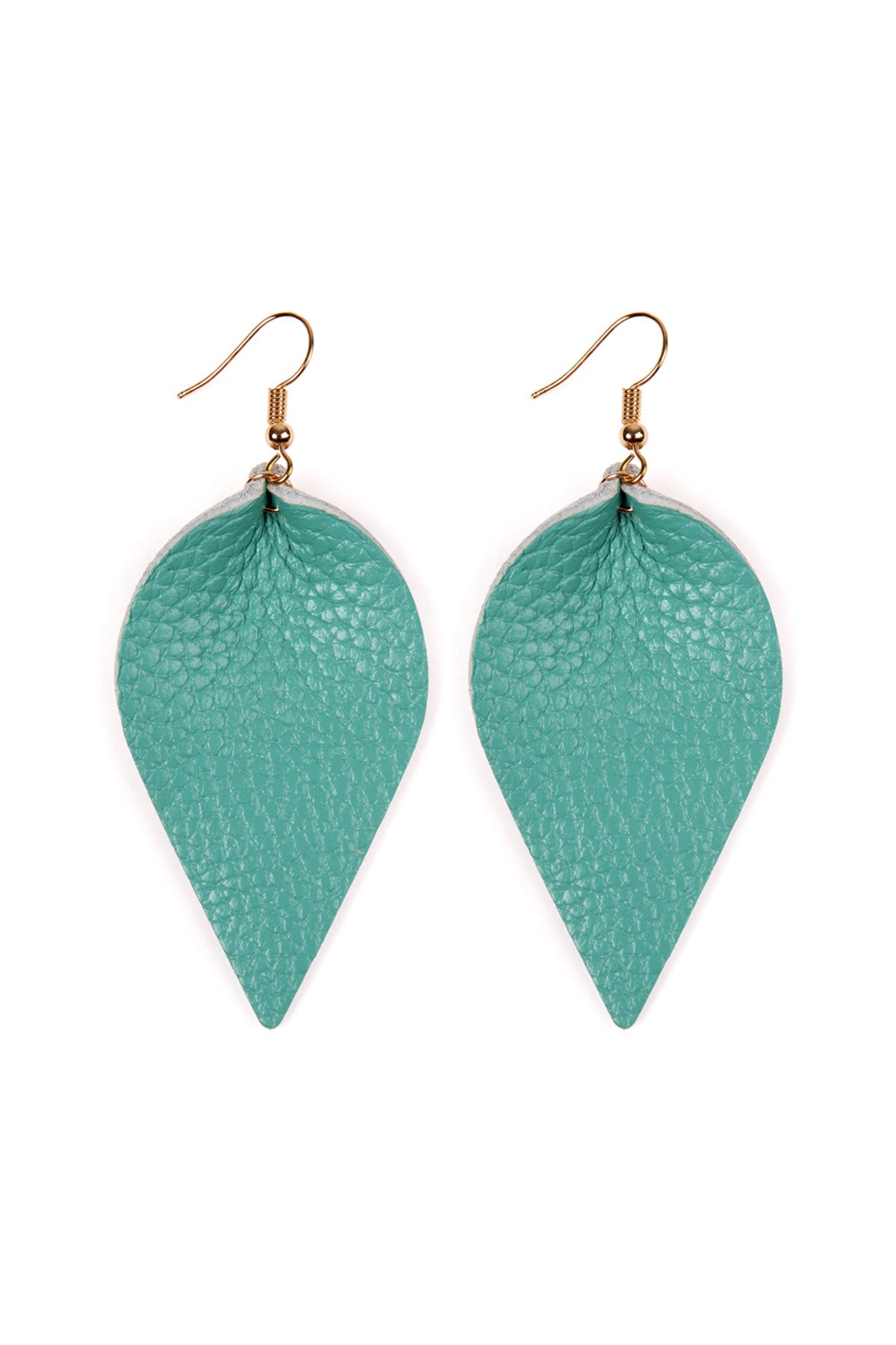 Set of 6 Teal Pinched Genuine Leather Teardrop - Shaped Earrings