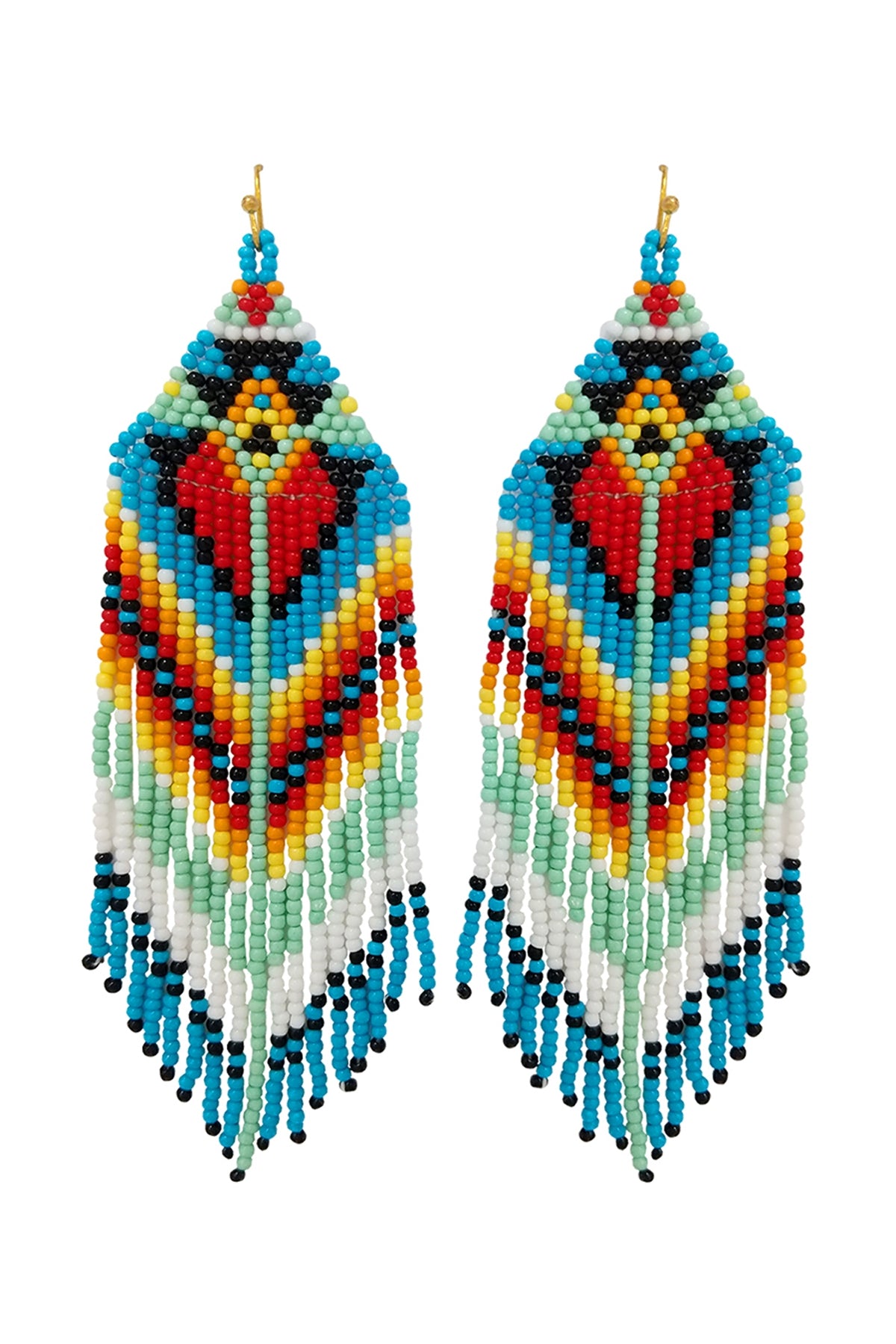 Set of 6 Western-Style Aztec Turquoise Seed Bead Fringe Drop Earrings