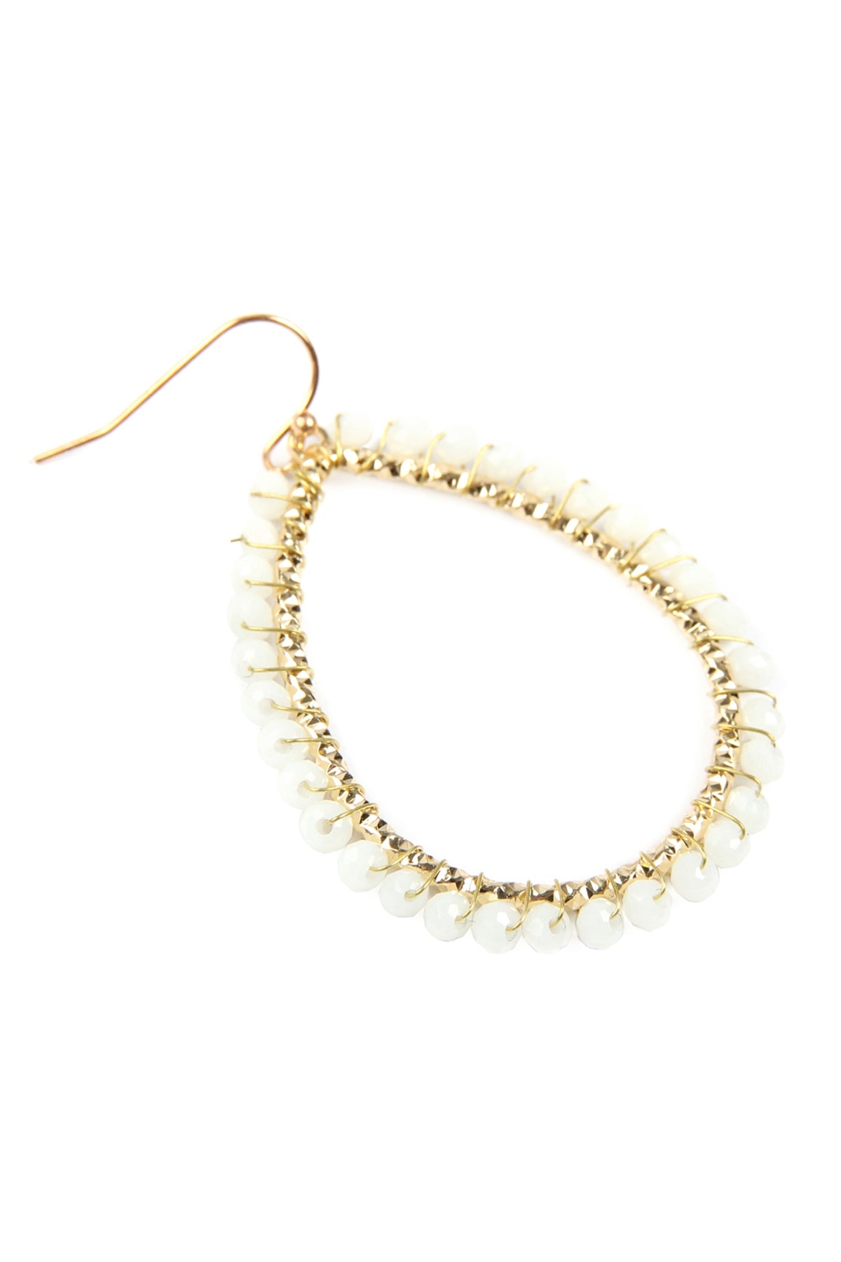 Pack of 6 White Wire Teardrop Glass Bead Hook Earrings