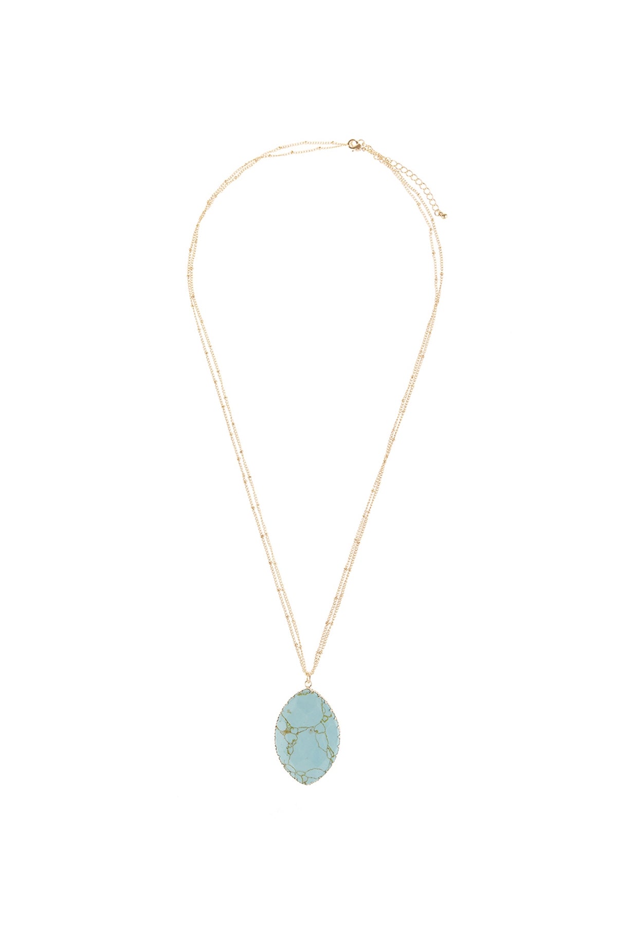 Set of 6 Turquoise Oval Wrap Pendant Chain Necklaces with Natural Stone