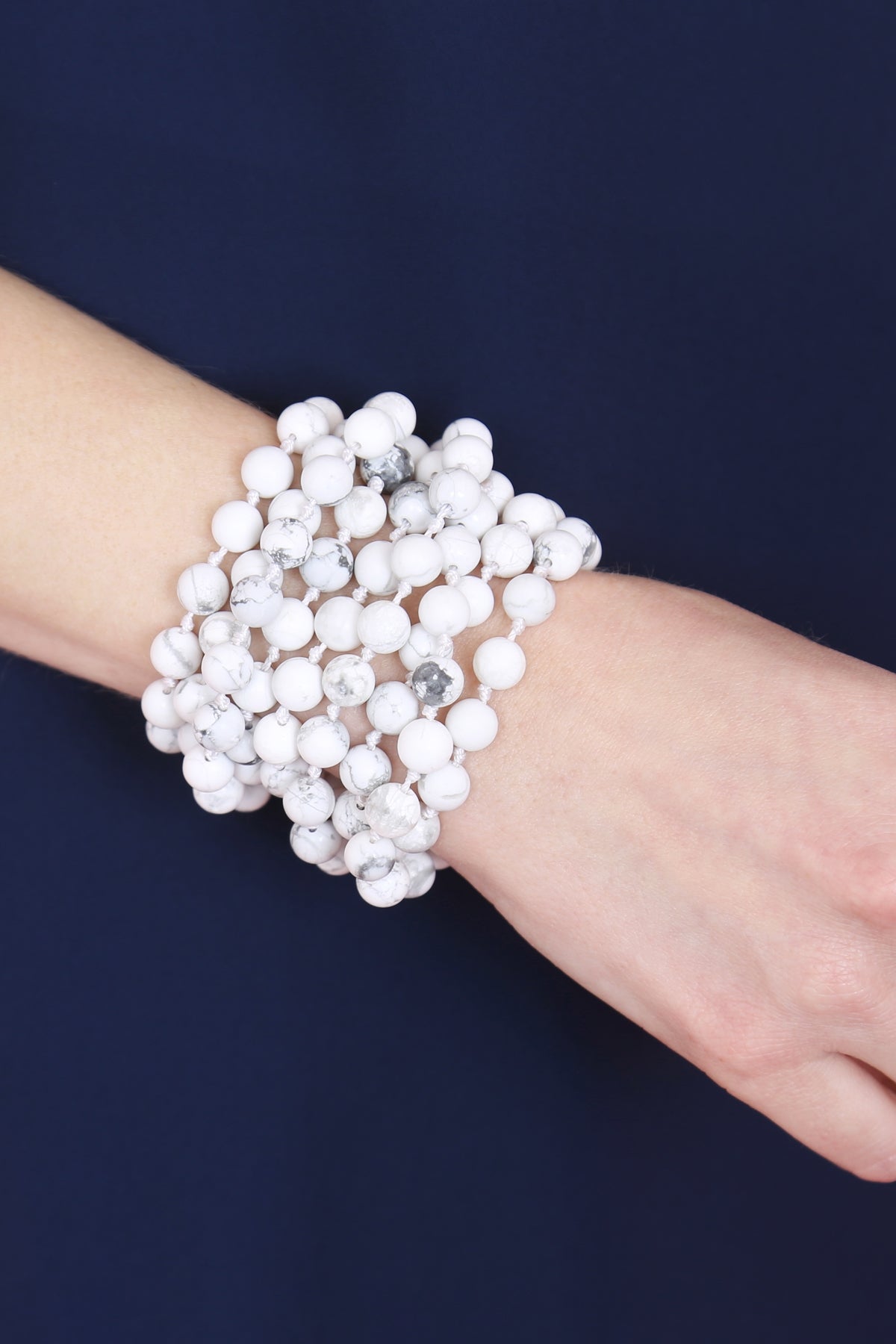 Pack of 6 Hand - Knotted Long Necklaces Made from White Natural Stone